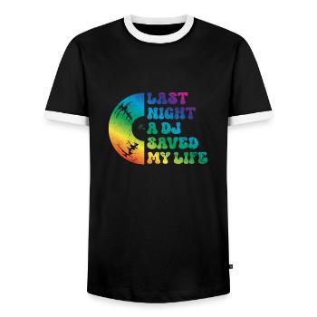 Last night a dj saved my life - Men's Ringer Shirt - black/white - Front - AI Model Female 172 light (172cm) & AI Model Male 178 light (178cm)