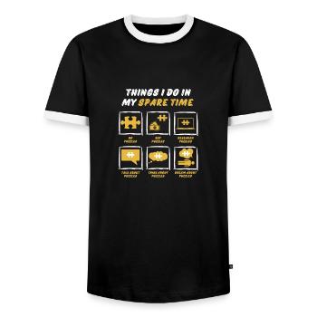 PUZZLE IN SPARE TIME - Men's Ringer Shirt - black/white - Front - AI Model Female 172 light (172cm) & AI Model Male 178 light (178cm)