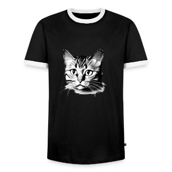 Domestic Cat Cat Owner Cat Pet Kitten - Men's Ringer Shirt - black/white - Front - AI Model Female 172 light (172cm) & AI Model Male 178 light (178cm)
