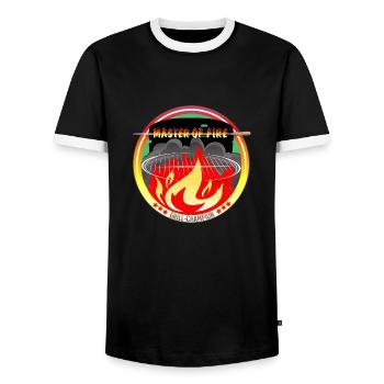 Master of fire - Men's Ringer Shirt - black/white - Front - AI Model Female 172 light (172cm) & AI Model Male 178 light (178cm)