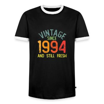 Vintage 1994 - Men's Ringer Shirt - black/white - Front - AI Model Female 172 light (172cm) & AI Model Male 178 light (178cm)
