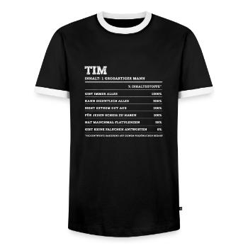 Tim Great Man Prénom - T-shirt contrasté Homme - noir/blanc - Devant - AI Model Female 172 light (172cm) & AI Model Male 178 light (178cm)