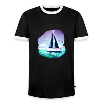 Sailing Sailing Ship Sailing Sailing Sailboat - Men's Ringer Shirt - black/white - Front - AI Model Female 172 light (172cm) & AI Model Male 178 light (178cm)