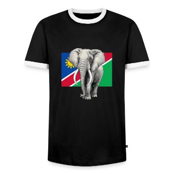 Elephant flag of Namibia - Men's Ringer Shirt - black/white - Front - AI Model Female 172 light (172cm) & AI Model Male 178 light (178cm)