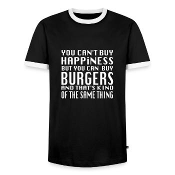 Can't buy happiness but burger - T-shirt contrasté Homme - noir/blanc - Devant - AI Model Female 172 light (172cm) & AI Model Male 178 light (178cm)