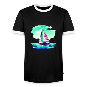 Sailor Sailing Ship Sailing Sailing Sailing Boat: - Men's Ringer Shirt - black/white - Front - AI Model Female 172 light (172cm) & AI Model Male 178 light (178cm)