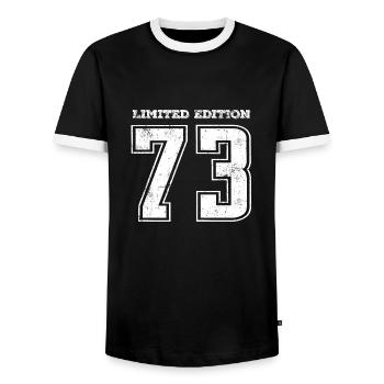 Vintage 1973 - Men's Ringer Shirt - black/white - Front - AI Model Female 172 light (172cm) & AI Model Male 178 light (178cm)