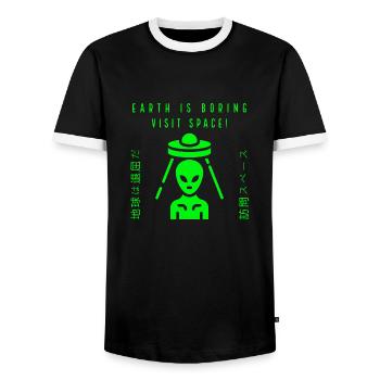 Die Erde ist langweilig Besuchen Sie den Weltraum - Männer Kontrast-T-Shirt - Schwarz/Weiß - Vorne - AI Model Female 172 light (172cm) & AI Model Male 178 light (178cm)