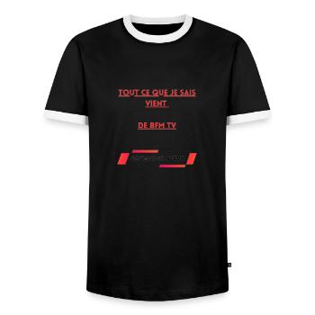 Vêtements Humour tee shirt médias politique - T-shirt contrasté Homme - noir/blanc - Devant - AI Model Female 172 light (172cm) & AI Model Male 178 light (178cm)