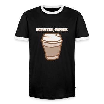 mais premier café - T-shirt contrasté Homme - noir/blanc - Devant - AI Model Female 172 light (172cm) & AI Model Male 178 light (178cm)