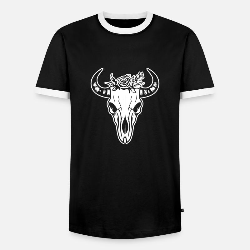 Kuh Schädel Boho - Männer Kontrast-T-Shirt - Schwarz/Weiß