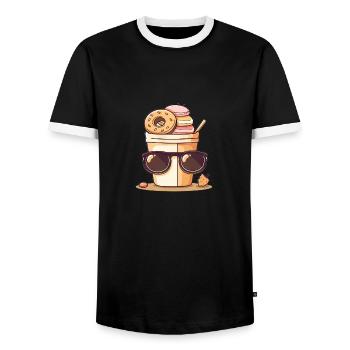Tasse à café Lunettes de soleil Garniture - T-shirt contrasté Homme - noir/blanc - Devant - AI Model Female 172 light (172cm) & AI Model Male 178 light (178cm)