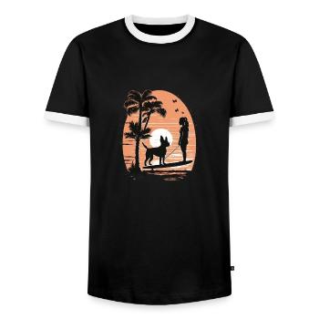 French Bulldog | SUP Stand Up Paddling Surf Girl - Men's Ringer Shirt - black/white - Front - AI Model Female 172 light (172cm) & AI Model Male 178 light (178cm)