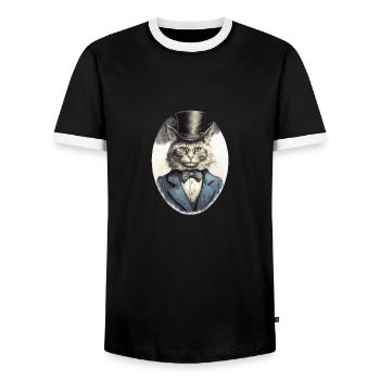 Cat in 1800 Years Style Dressed Noble Baroque - Men's Ringer Shirt - black/white - Front - AI Model Female 172 light (172cm) & AI Model Male 178 light (178cm)