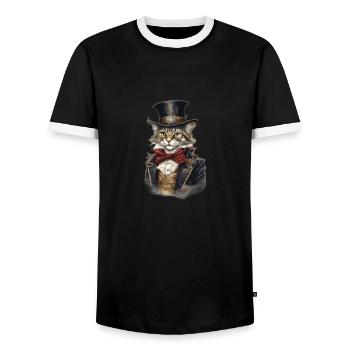 Chat dans 1800 ans style habillé noble baroque - T-shirt contrasté Homme - noir/blanc - Devant - AI Model Female 172 light (172cm) & AI Model Male 178 light (178cm)