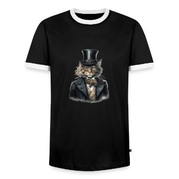 Chat dans 1800 ans style habillé noble baroque - T-shirt contrasté Homme - noir/blanc - Devant - AI Model Female 172 light (172cm) & AI Model Male 178 light (178cm)