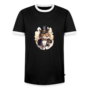 Chat dans 1800 ans style habillé noble baroque - T-shirt contrasté Homme - noir/blanc - Devant - AI Model Female 172 light (172cm) & AI Model Male 178 light (178cm)