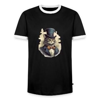 Chat dans 1800 ans style habillé noble baroque - T-shirt contrasté Homme - noir/blanc - Devant - AI Model Female 172 light (172cm) & AI Model Male 178 light (178cm)