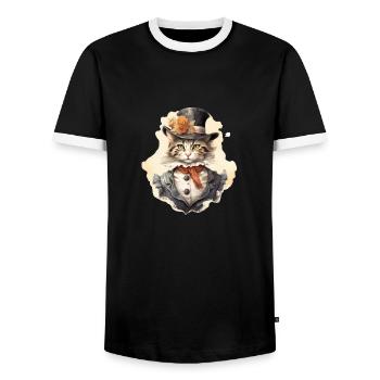 Chat dans 1800 ans style habillé noble baroque - T-shirt contrasté Homme - noir/blanc - Devant - AI Model Female 172 light (172cm) & AI Model Male 178 light (178cm)