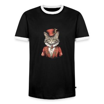 Chat dans 1800 ans style habillé noble baroque - T-shirt contrasté Homme - noir/blanc - Devant - AI Model Female 172 light (172cm) & AI Model Male 178 light (178cm)