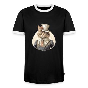 Chat dans 1800 ans style habillé noble baroque - T-shirt contrasté Homme - noir/blanc - Devant - AI Model Female 172 light (172cm) & AI Model Male 178 light (178cm)