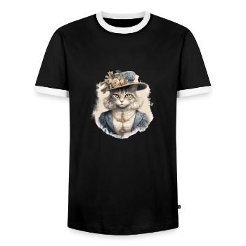 Chat dans 1800 ans style habillé noble baroque - T-shirt contrasté Homme - noir/blanc - Devant - AI Model Female 172 light (172cm) & AI Model Male 178 light (178cm)