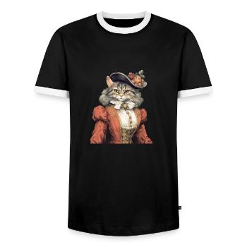 Cat in 1800 Years Style Dressed Noble Baroque - Men's Ringer Shirt - black/white - Front - AI Model Female 172 light (172cm) & AI Model Male 178 light (178cm)