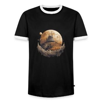 Futuristic life on planets - Men's Ringer Shirt - black/white - Front - AI Model Female 172 light (172cm) & AI Model Male 178 light (178cm)