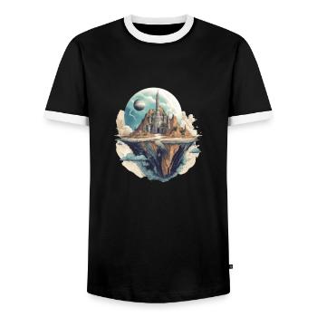 Futuristic life on planets - Men's Ringer Shirt - black/white - Front - AI Model Female 172 light (172cm) & AI Model Male 178 light (178cm)
