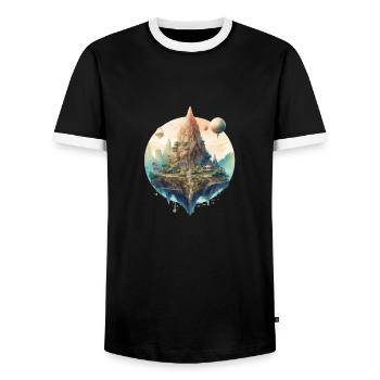 Futuristic life on planets - Men's Ringer Shirt - black/white - Front - AI Model Female 172 light (172cm) & AI Model Male 178 light (178cm)