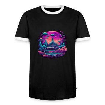 Futuristic life on planets - Men's Ringer Shirt - black/white - Front - AI Model Female 172 light (172cm) & AI Model Male 178 light (178cm)