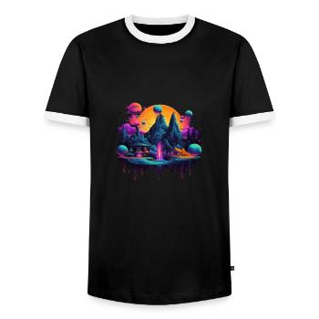 Futuristic life on planets - Men's Ringer Shirt - black/white - Front - AI Model Female 172 light (172cm) & AI Model Male 178 light (178cm)