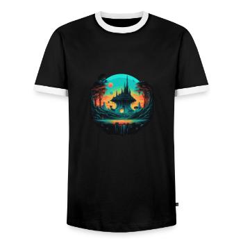 Futuristic life on planets - Men's Ringer Shirt - black/white - Front - AI Model Female 172 light (172cm) & AI Model Male 178 light (178cm)
