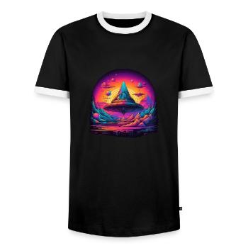 Futuristic life on planets - Men's Ringer Shirt - black/white - Front - AI Model Female 172 light (172cm) & AI Model Male 178 light (178cm)