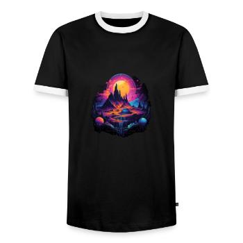 Futuristic life on planets - Men's Ringer Shirt - black/white - Front - AI Model Female 172 light (172cm) & AI Model Male 178 light (178cm)