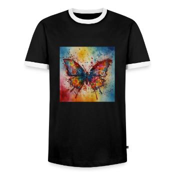 Colourful Butterfy Art - Men's Ringer Shirt - black/white - Front - AI Model Female 172 light (172cm) & AI Model Male 178 light (178cm)