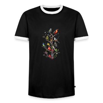 Observation des oiseaux Observateurs d’oiseaux Oiseaux - T-shirt contrasté Homme - noir/blanc - Devant - AI Model Female 172 light (172cm) & AI Model Male 178 light (178cm)