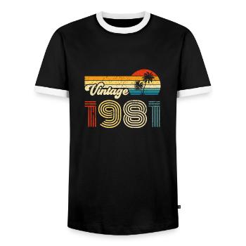 1981 Vintage - Men's Ringer Shirt - black/white - Front - AI Model Female 172 light (172cm) & AI Model Male 178 light (178cm)