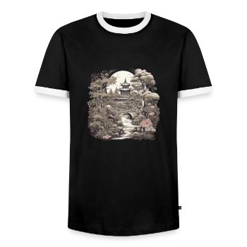 Bonsaï - Jardin Japonais - T-shirt contrasté Homme - noir/blanc - Devant - AI Model Female 172 light (172cm) & AI Model Male 178 light (178cm)