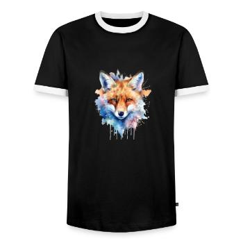 Fox Wild Animal Sleep Shirt Watercolor - Men's Ringer Shirt - black/white - Front - AI Model Female 172 light (172cm) & AI Model Male 178 light (178cm)