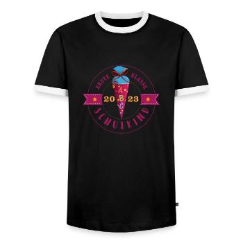 Schulkind 2023 Label Erste Klasse - Männer Kontrast-T-Shirt - Schwarz/Weiß - Vorne - AI Model Female 172 light (172cm) & AI Model Male 178 light (178cm)