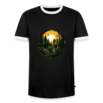 Hiking Mountains Trees Alps - Men's Ringer Shirt - black/white - Front - AI Model Female 172 light (172cm) & AI Model Male 178 light (178cm)