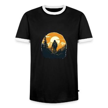 Hiking Mountains Trees Alps - Men's Ringer Shirt - black/white - Front - AI Model Female 172 light (172cm) & AI Model Male 178 light (178cm)
