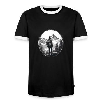 Hiking Mountains Trees Alps - Men's Ringer Shirt - black/white - Front - AI Model Female 172 light (172cm) & AI Model Male 178 light (178cm)