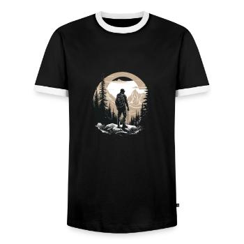 Randonnées Montagnes Arbres Alpes - T-shirt contrasté Homme - noir/blanc - Devant - AI Model Female 172 light (172cm) & AI Model Male 178 light (178cm)