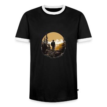 Hiking Mountains Trees Alps - Men's Ringer Shirt - black/white - Front - AI Model Female 172 light (172cm) & AI Model Male 178 light (178cm)