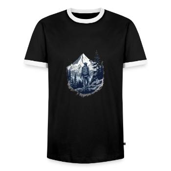 Hiking Mountains Trees Alps - Men's Ringer Shirt - black/white - Front - AI Model Female 172 light (172cm) & AI Model Male 178 light (178cm)