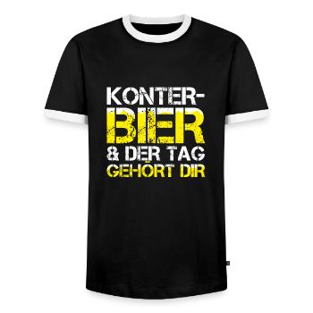 Lustiges Mallorca KONTERBIER & DER TAG GEHÖRT DIR - Männer Kontrast-T-Shirt - Schwarz/Weiß - Vorne - AI Model Female 172 light (172cm) & AI Model Male 178 light (178cm)