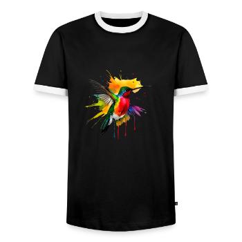 Farbenfroher Kolibri - Männer Kontrast-T-Shirt - Schwarz/Weiß - Vorne - AI Model Female 172 light (172cm) & AI Model Male 178 light (178cm)