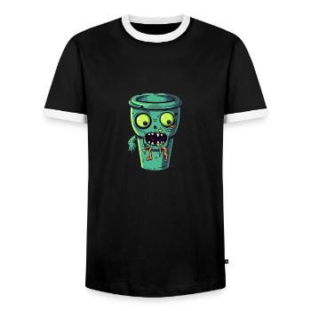 Halloween coffee mug - creepy coffee mug - Men's Ringer Shirt - black/white - Front - AI Model Female 172 light (172cm) & AI Model Male 178 light (178cm)